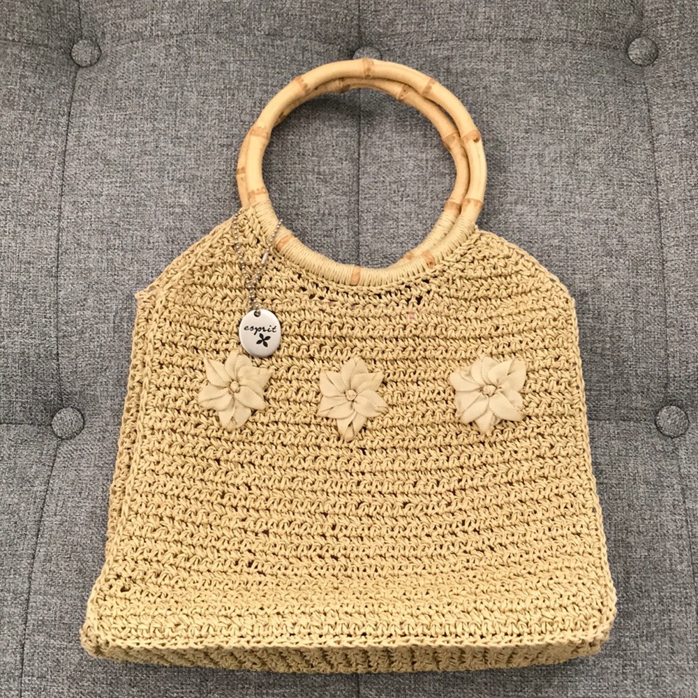 NWOT - ESPRIT Woven Handbag Wood Handles